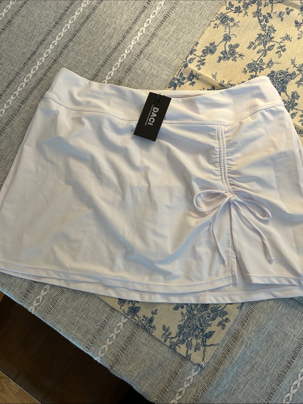 DACI Women's White Swim Skirt with Adjustable Side Ruche
